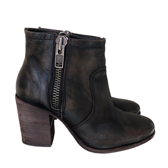 Hinge barris distressed leather ankle boots double zip heeled booties - Picture 4 of 14